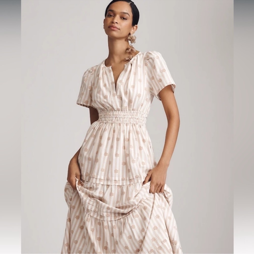 Anthropologie Cream and White Somerset Dress